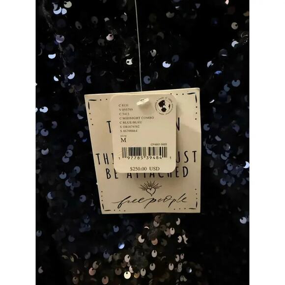 Free People Glitter Gold Midnight Sequin Plunging V Neck Midi Dress Med M NWT - Picture 5 of 5